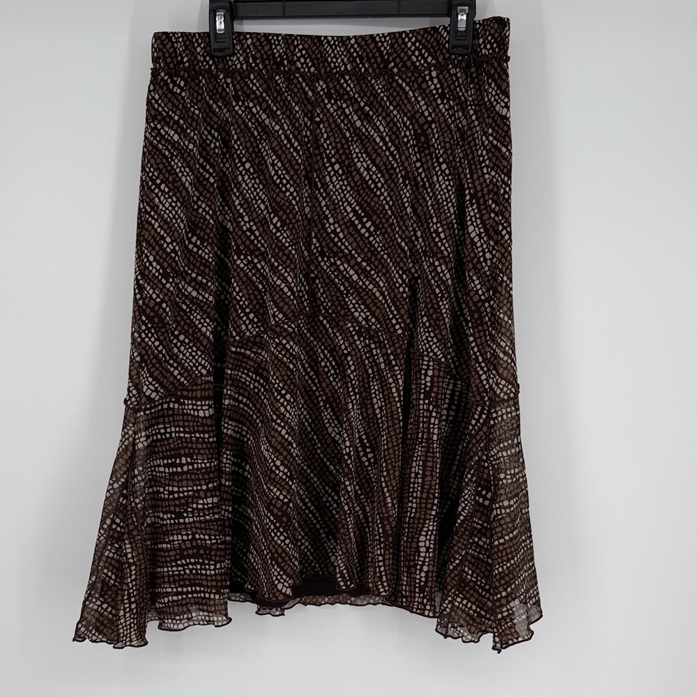 Lane Bryant brown geometric midi skirt ruffle hem size 14/16